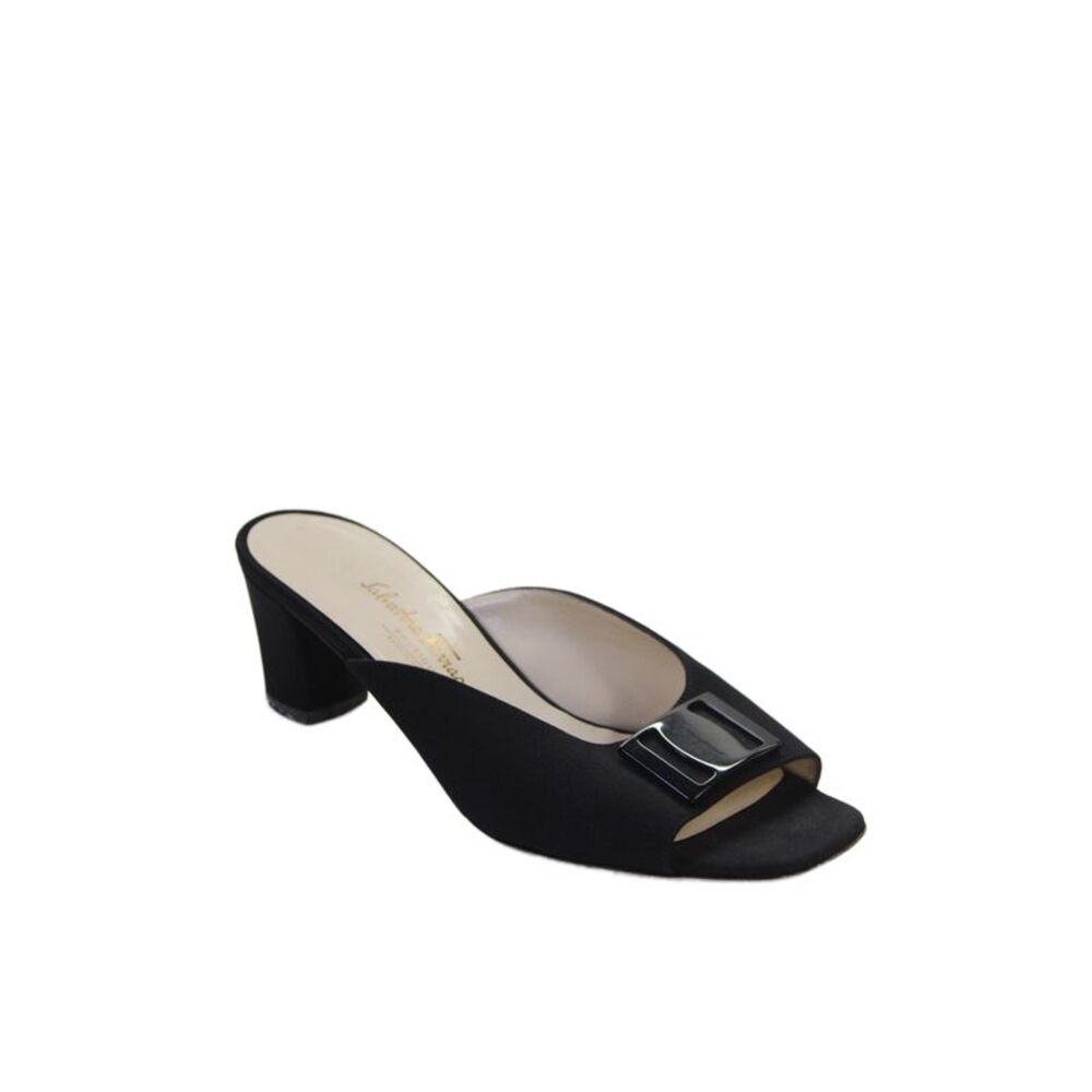 Salvatore Ferragamo Womens Block Heel Mule Sandals Black Size 8